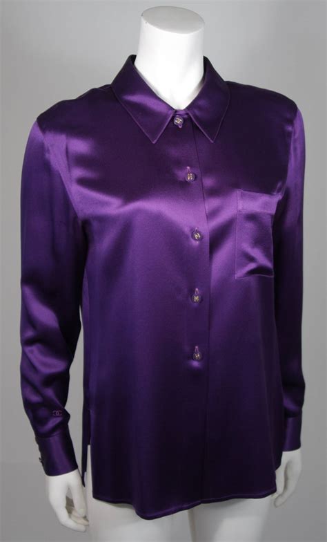 chanel blue top|Chanel purple blouses.